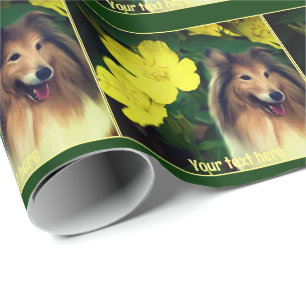 Sable Collie And Yellow Flowers Personalized Wrapping Paper