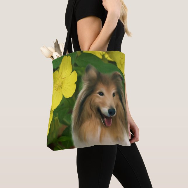 Sable Collie Yellow Primrose Dog Art  Tote Bag (Close Up)