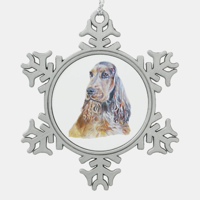 Sable English Cocker Spaniel Snowflake Pewter Christmas Ornament (Front)