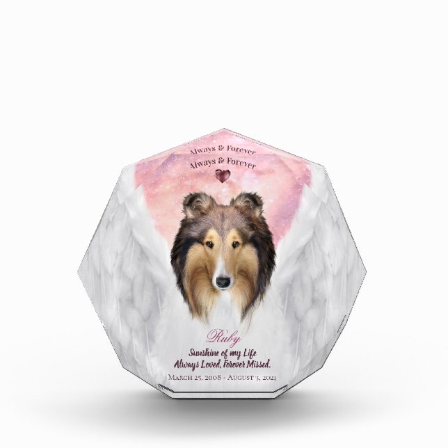 Sable Rough Collie Angel Portrait - Pet Memorial Photo Block (Front)
