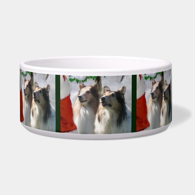 Sable Rough Collie Christmas Dog Bowl (Front)