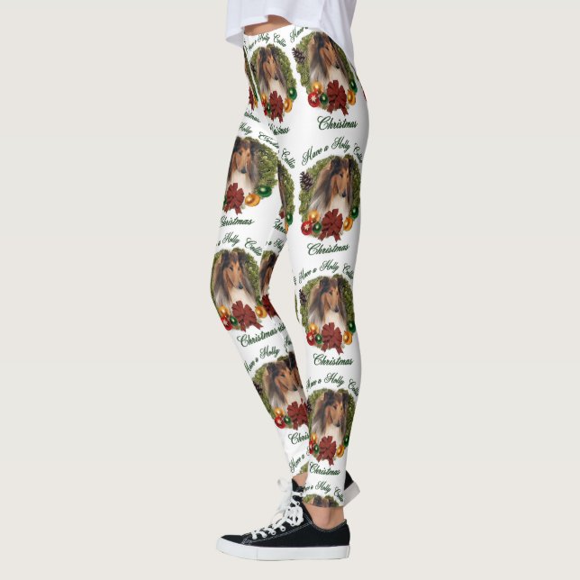 Sable Rough Collie Christmas  Leggings (Left)