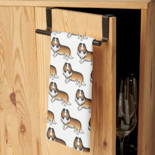 Sable Rough Collie Cute Cartoon Dog Pattern Tea Towel