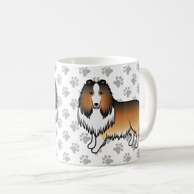 Sable Rough Collie Cute Cartoon Dog & Paws Coffee Mug (Front Right)