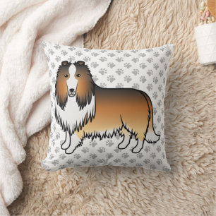 Sable Rough Collie Cute Cartoon Dog & Paws Cushion