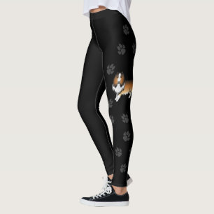 Sable Rough Collie Cute Cartoon Dog & Paws Leggings