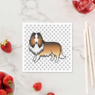 Sable Rough Collie Cute Cartoon Dog & Paws Napkin