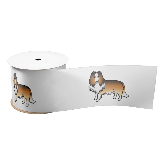 Sable Rough Collie Cute Cartoon Dog Satin Ribbon (Spool)