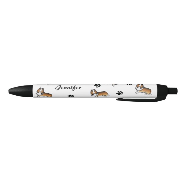 Sable Rough Collie Dogs With Paws & Name Black Ink Pen (Bottom)