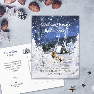 Sable Rough Collie & Lamb, Magic White Christmas - Postcard