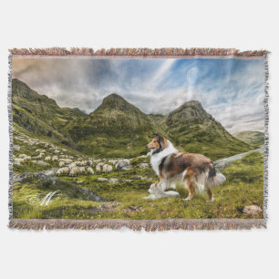 Sable Rough Collie, Lamb & Sheep - Personalised Throw Blanket