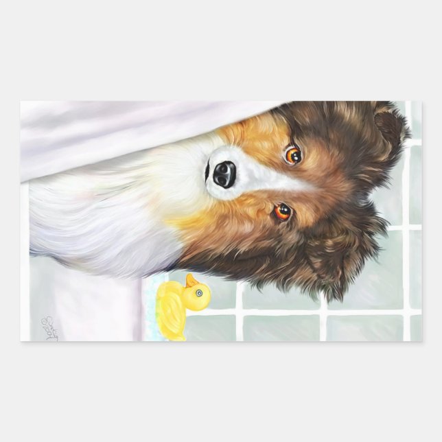 Sable Sheltie Bath Rectangular Sticker (Front)