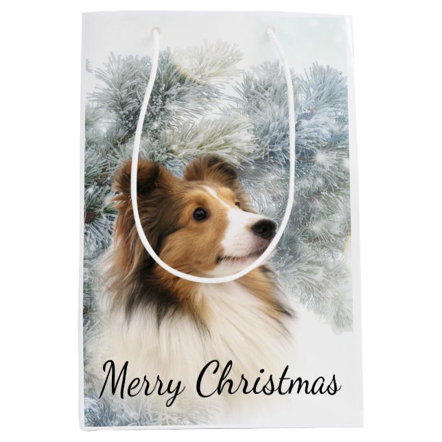 Sable Sheltie Christmas Medium Gift Bag (Front)