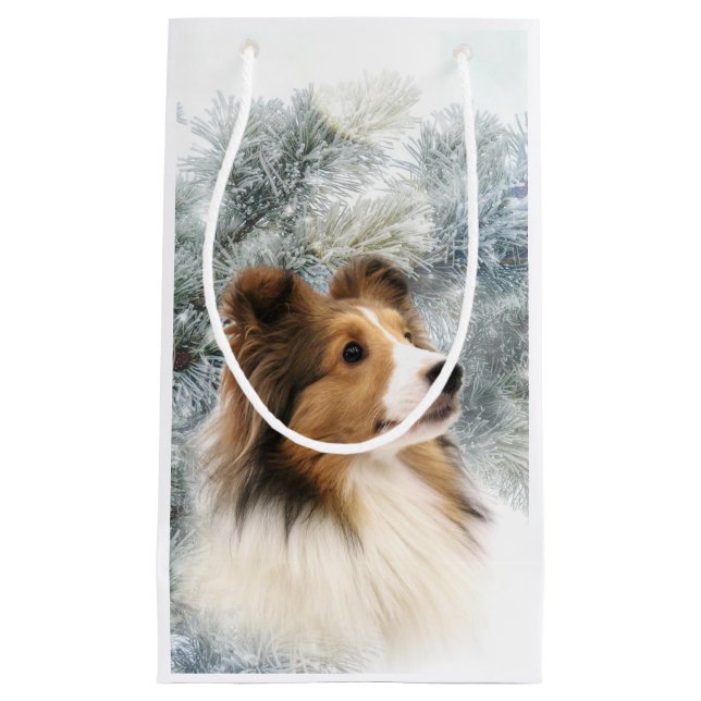 Sable Sheltie Christmas Small Gift Bag (Front)