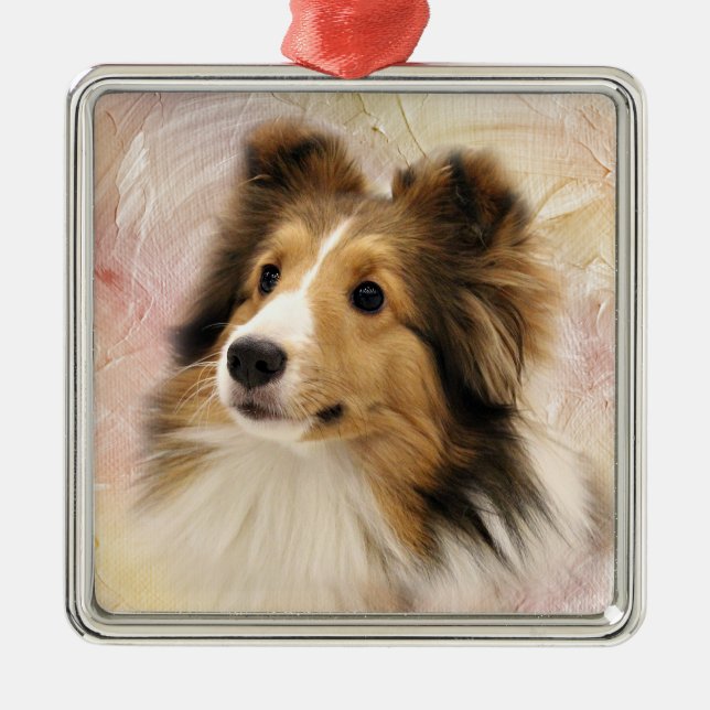 Sable Sheltie face Metal Tree Decoration (Front)