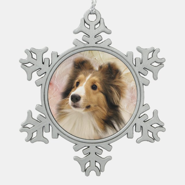 Sable Sheltie face Snowflake Pewter Christmas Ornament (Front)