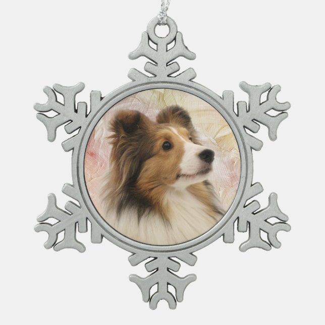 Sable Sheltie face Snowflake Pewter Christmas Ornament (Front)