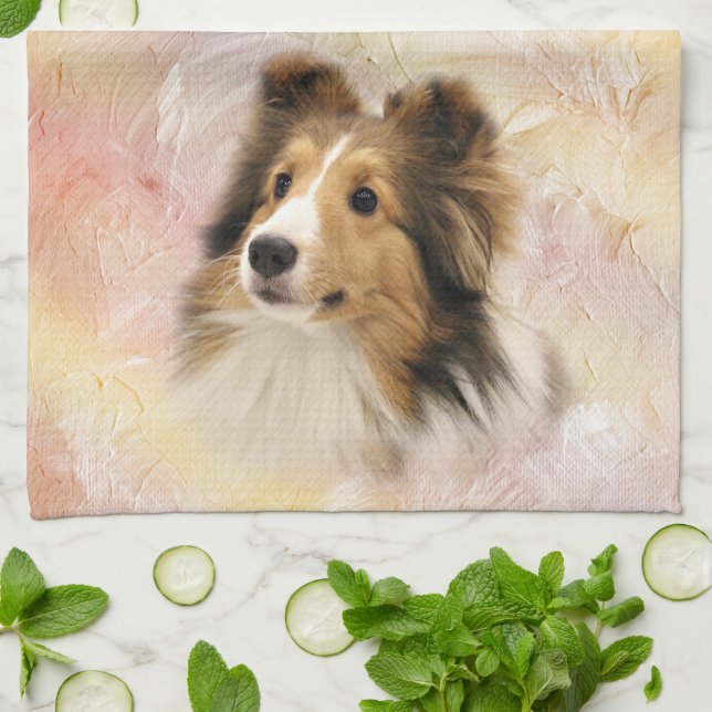 Sable Sheltie face Tea Towel (Folded)
