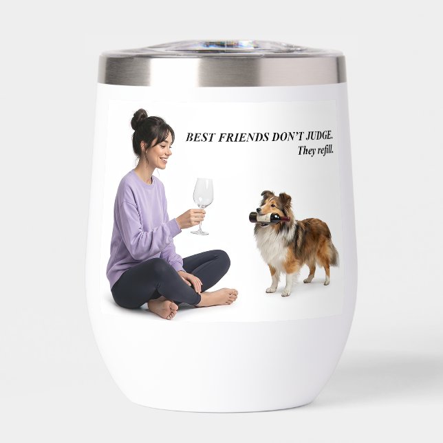 Sable Sheltie Funny Wine Friend (Front)