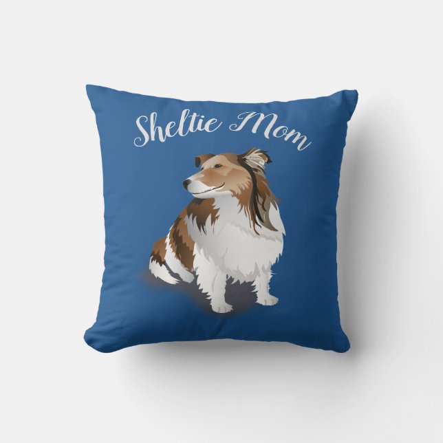 Sable Sheltie Sitting Pretty Blue Cushion (Front)