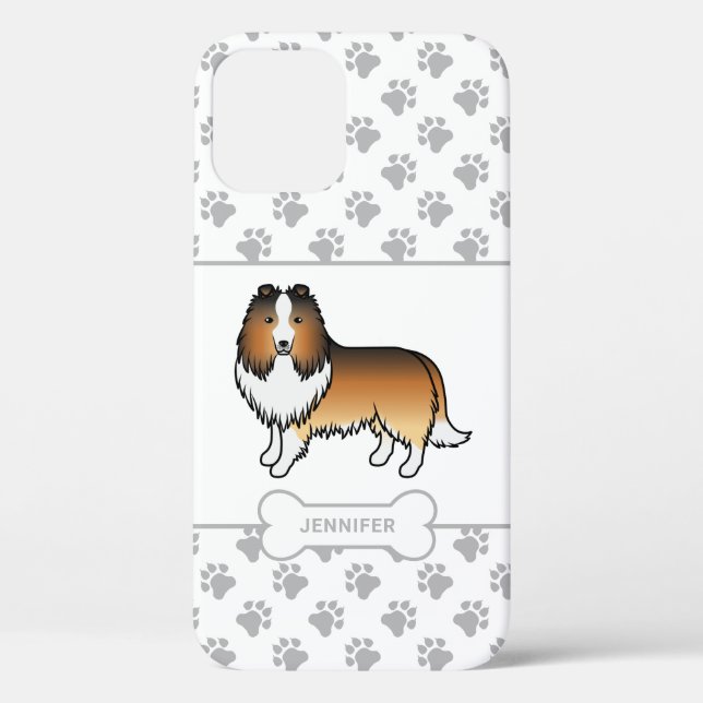 Sable Sheltie With Paws, Dog Bone & Name Case-Mate iPhone Case (Back)