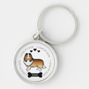 Sable Shetland Sheepdog Cartoon Dog Love & Name Key Ring