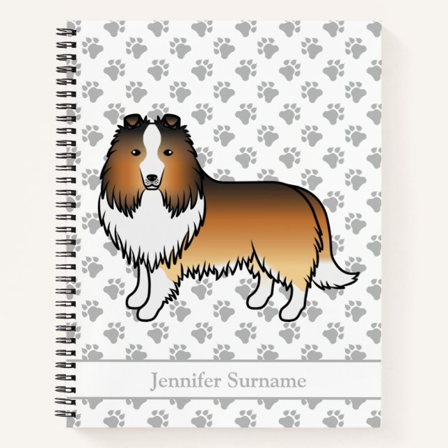 Sable Shetland Sheepdog Cartoon Dog & Name Notebook (Front)