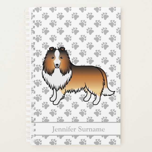 Sable Shetland Sheepdog Cartoon Dog & Name Planner (Front)