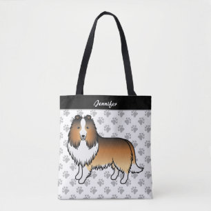 Sable Shetland Sheepdog Cartoon Dog & Name Tote Bag