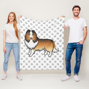 Sable Shetland Sheepdog Cartoon Dog & Paws Fleece Blanket