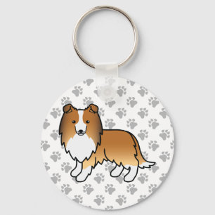 Sable Shetland Sheepdog Cartoon Dog & Paws Key Ring