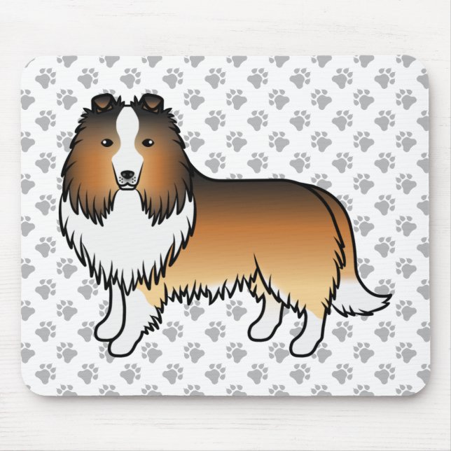 Sable Shetland Sheepdog Cartoon Dog & Paws Mouse Mat (Front)