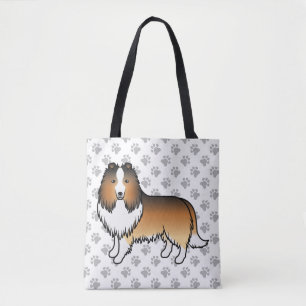 Sable Shetland Sheepdog Cartoon Dog & Paws Tote Bag
