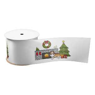 Sable Shetland Sheepdog Dog In A Christmas Room Satin Ribbon