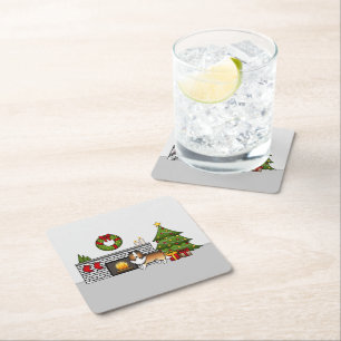 Sable Shetland Sheepdog Dog In A Christmas Room Square Paper Coaster