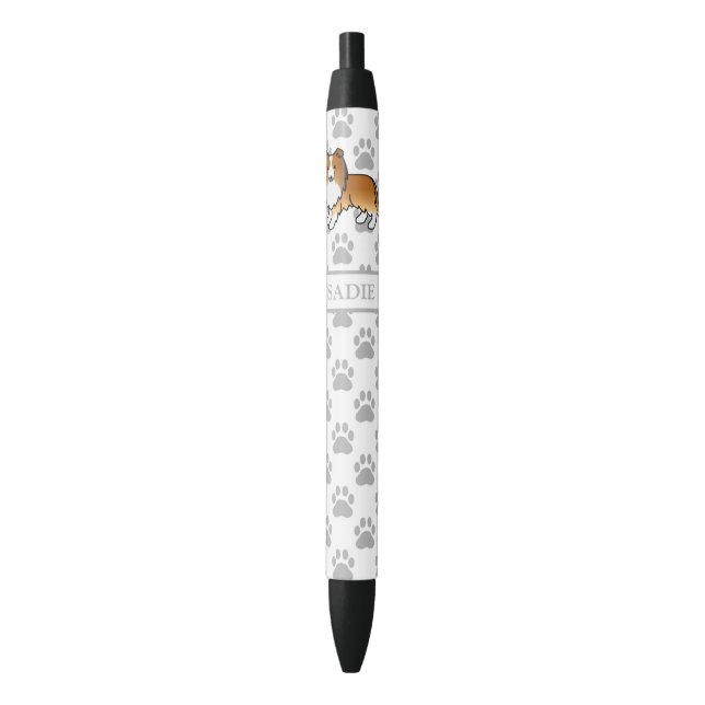 Sable Shetland Sheepdog Sheltie And Paws & Name Black Ink Pen (Front Vertical)