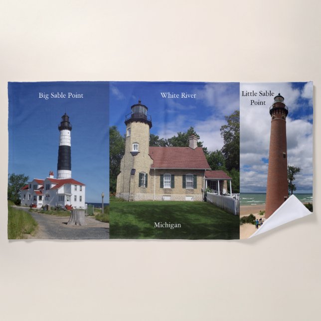Sables & White River Lighthouse Beach Towel (Front)