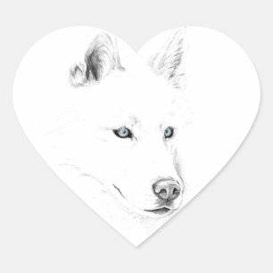Sabre A Siberian Husky Drawing Art Blue Eyes Heart Sticker