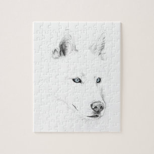 Sabre A Siberian Husky Drawing Art Blue Eyes Jigsaw Puzzle