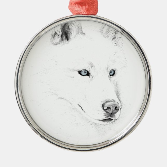 Sabre A Siberian Husky Drawing Art Blue Eyes Metal Tree Decoration (Front)