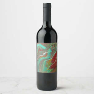 Sabre Dance 3 Green and Red Abstract Wine Bottle Label