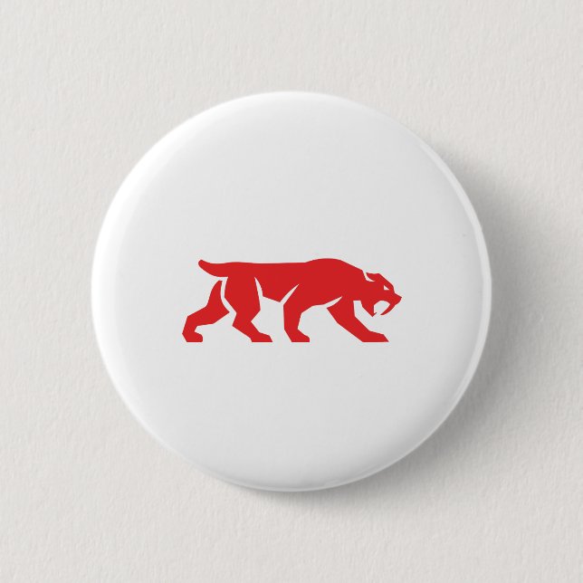 Sabre Tooth Tiger Cat Silhouette Retro 6 Cm Round Badge (Front)