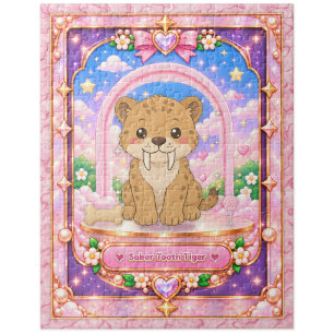 Sabre Tooth Tiger Prehistoric, Kawaii Art Jigsaw Puzzle