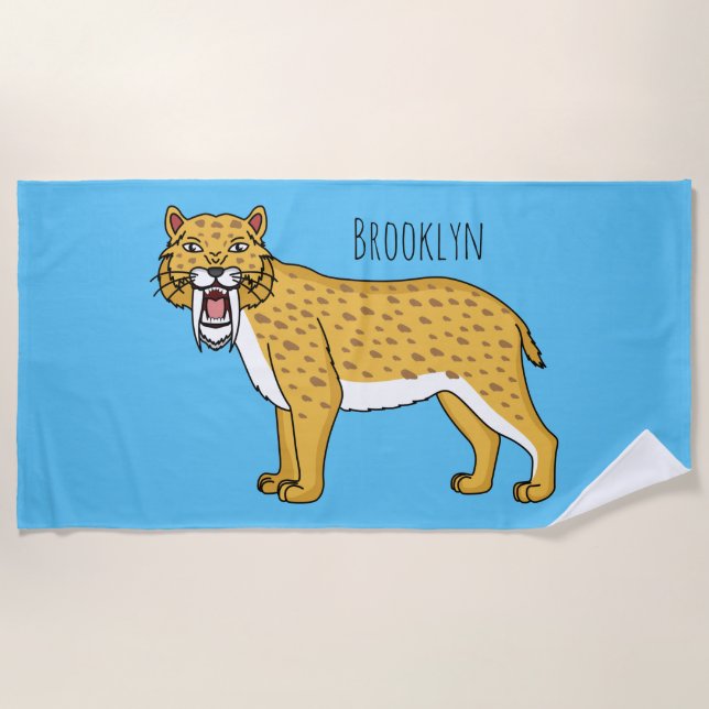 Sabre-toothed tiger illustration beach towel (Front)