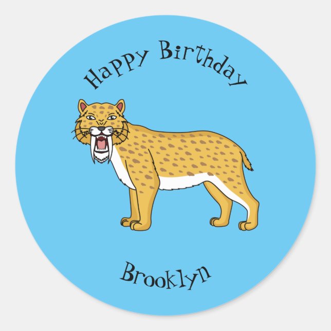Sabre-toothed tiger illustration classic round sticker (Front)