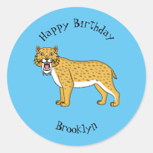 Sabre-toothed tiger illustration classic round sticker