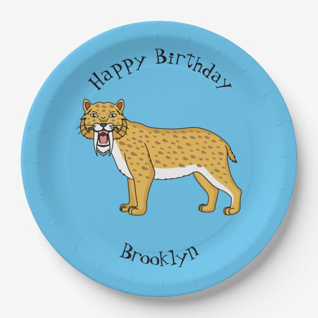 Sabre-toothed tiger illustration paper plate (Front)