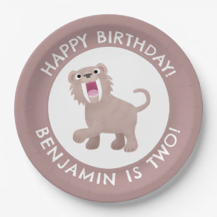 Sabre Toothed Tiger Smilodon personalised birthday Paper Plate