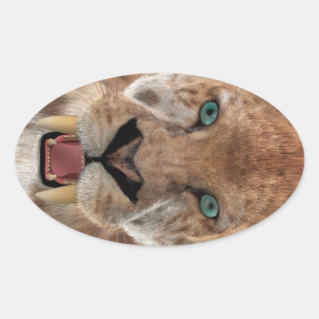 Sabre Toothed Ttiger or Smilodon Oval Sticker (Front)