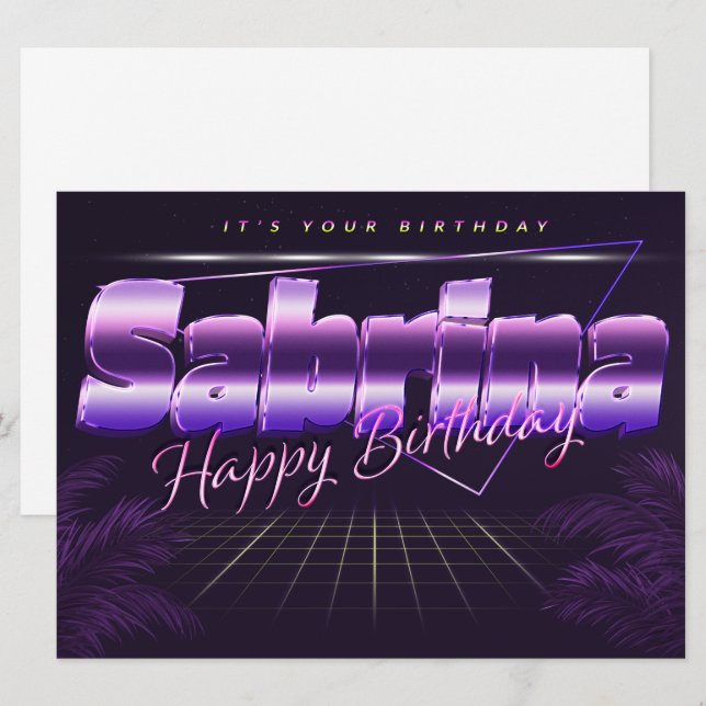 Sabrina Name First name lila retro card Birthday (Front/Back)
